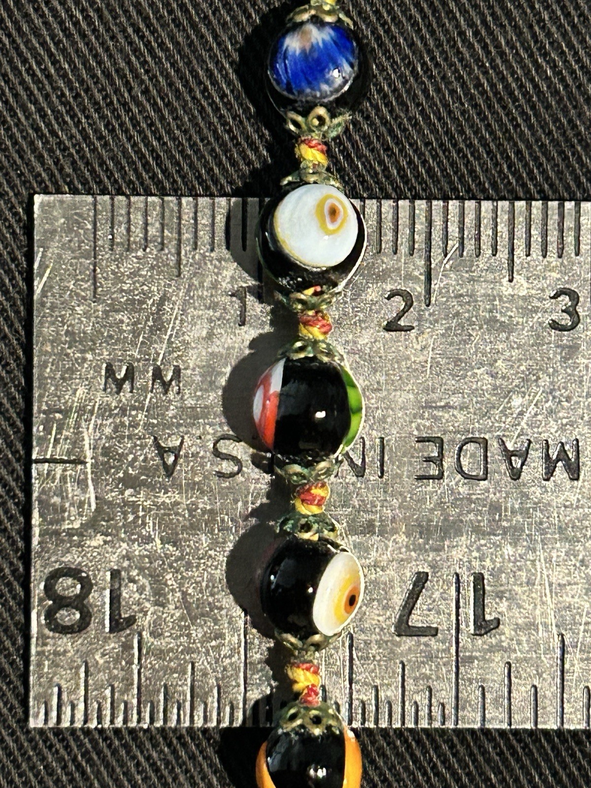 VTG Venetian Colorful Millefiori Glass Beads Knotted Choker Necklace 5mm x 17.5″