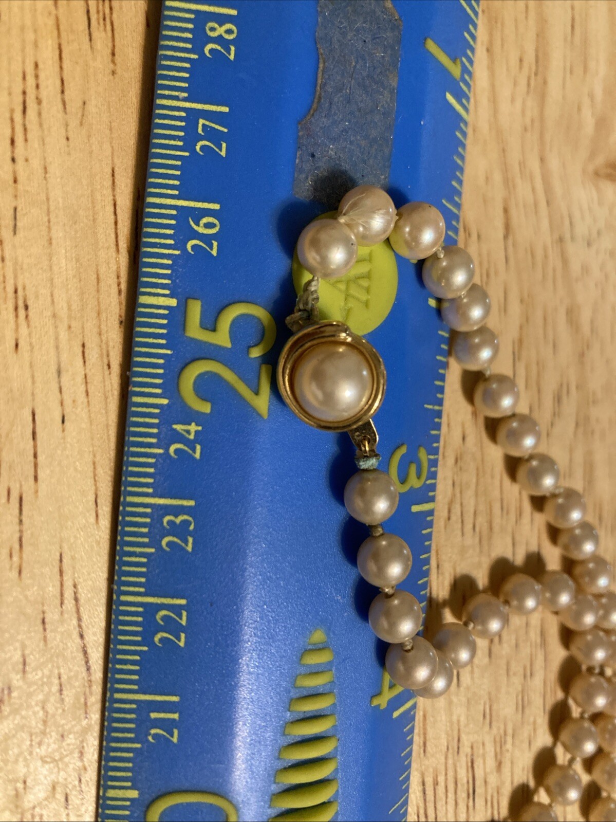 Vintage Trifari Faux Pearl Necklace. 22 Inches. Signed. Knotted