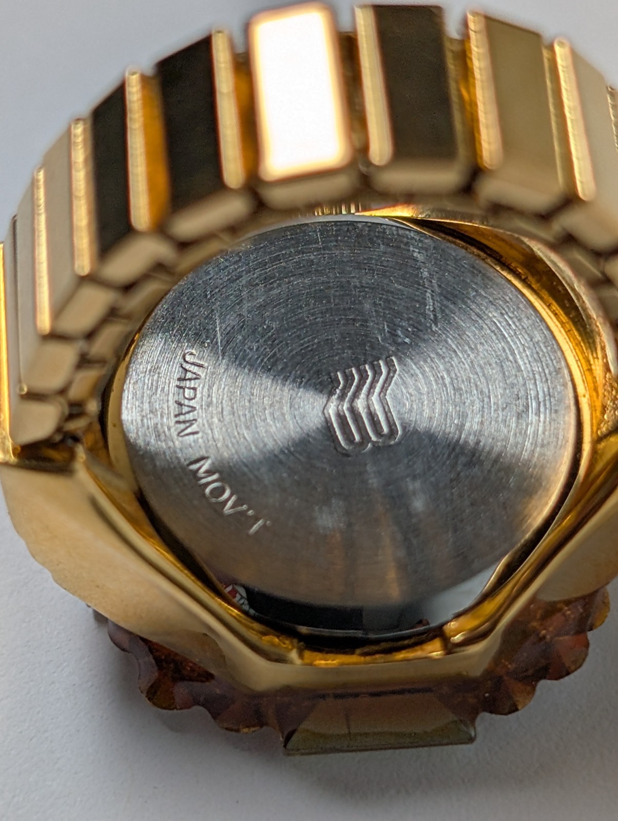 Vtg Digits Bonetto Ring Watch Rhinestone Bezel Gold Tone Expansion Band RUNNING