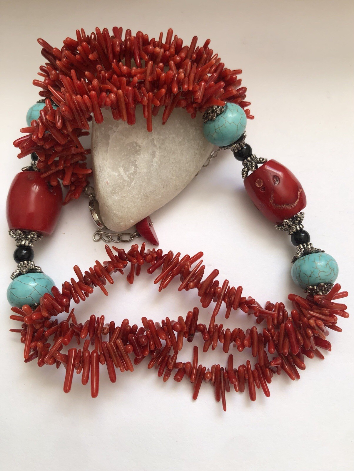 Vtg HDNY Red Coral Necklace W/ Beautiful Turquoise Beads Approximately 76grams