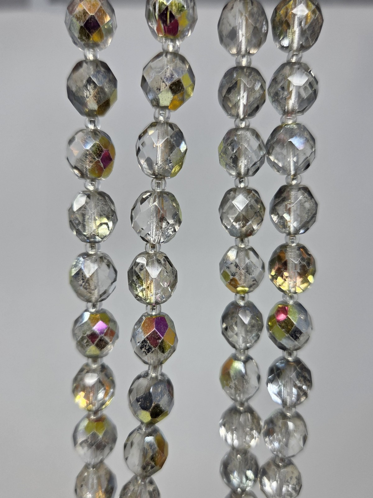 Mirrored AB Aurora Borealis Faceted Glass Necklace Vintage 36 Inches