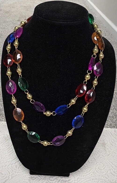 Vintage Multi Color Crystal Open Bezel-Set Station Transparent Acrylic Necklace