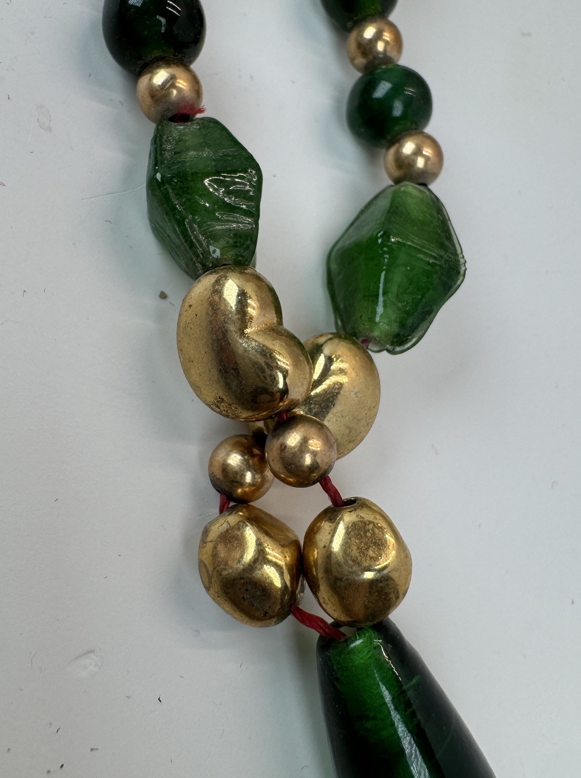 Lot Of 2 VTG Bead Necklaces – Purple Glass & Green Gold Tone Statement