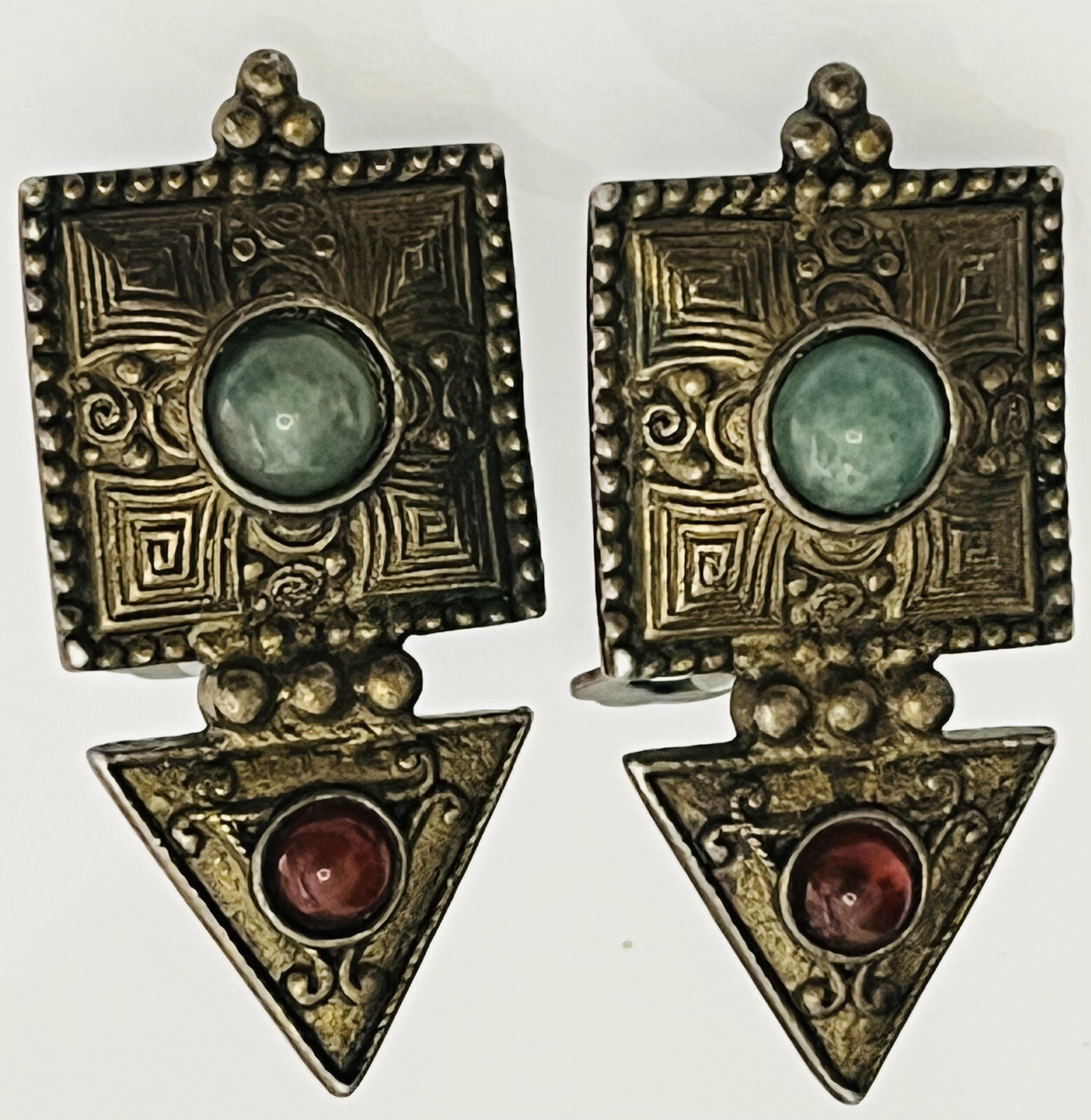 Robert Rose Vintage 90s Retro Earrings Clip On Gothic,grunge Drop Blue Cabochon