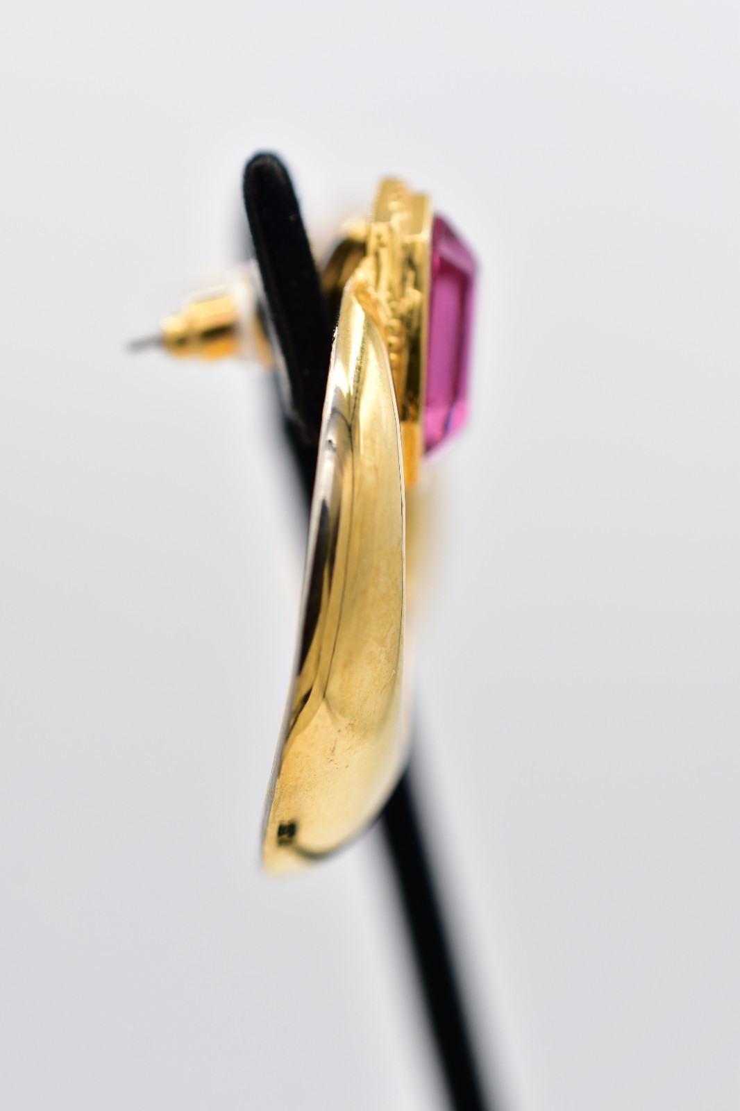 VIntage Pink Baguette Crystal Earrings Drop Dangle Gold Tone Chunky 1980s BinAI