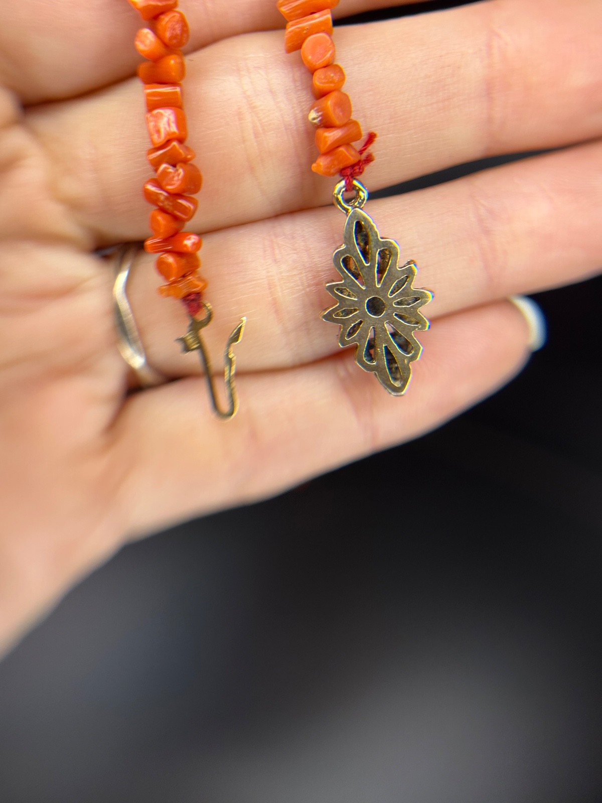 Vintage Branch Coral Necklace 21.5” Gilt 835 Silver Filigree Pendant & Clasp