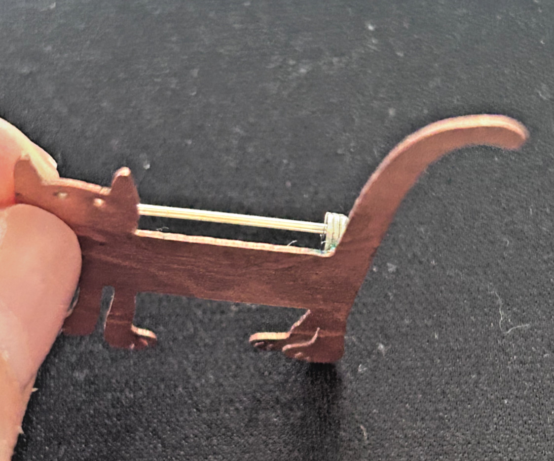 Whimsical Artisan Copper Figural Cat Brooch Pin, Rollover Safety Clasp
