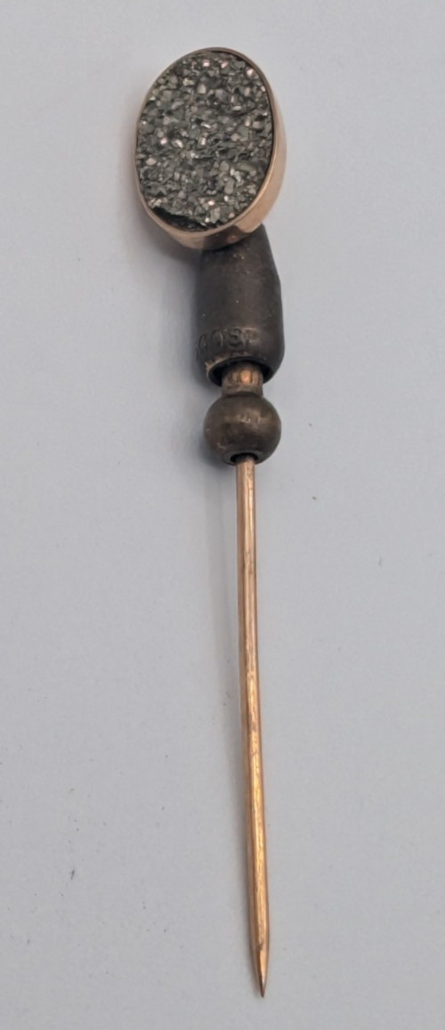 Antique 10K Yellow Gold Marcasite Stickpin with HOLD-ON Patent Safety Clutch