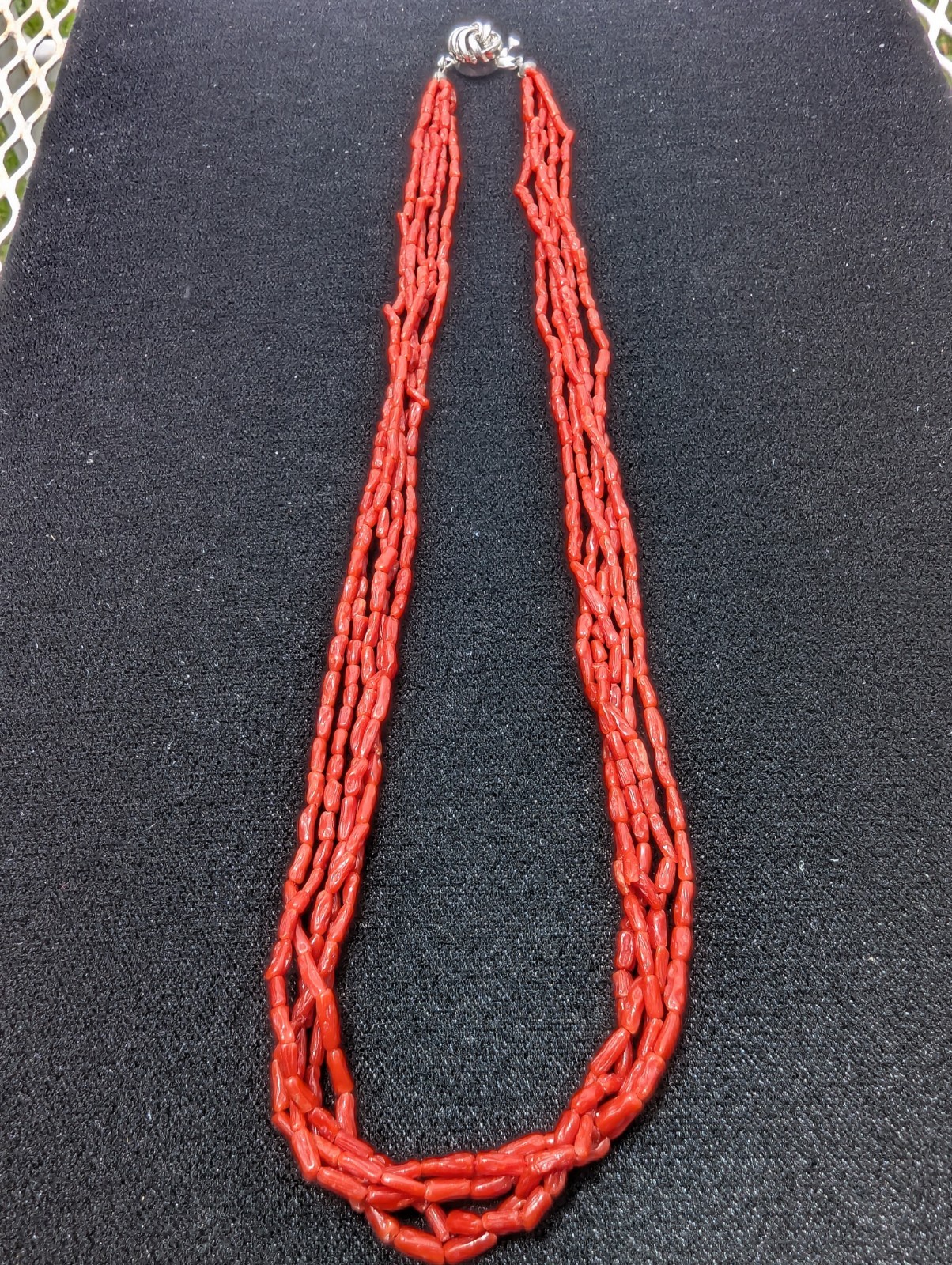 Coral Necklace 5 Strand Vintage Undyed Natural Red Coral Small Tube Beads 16.2gm