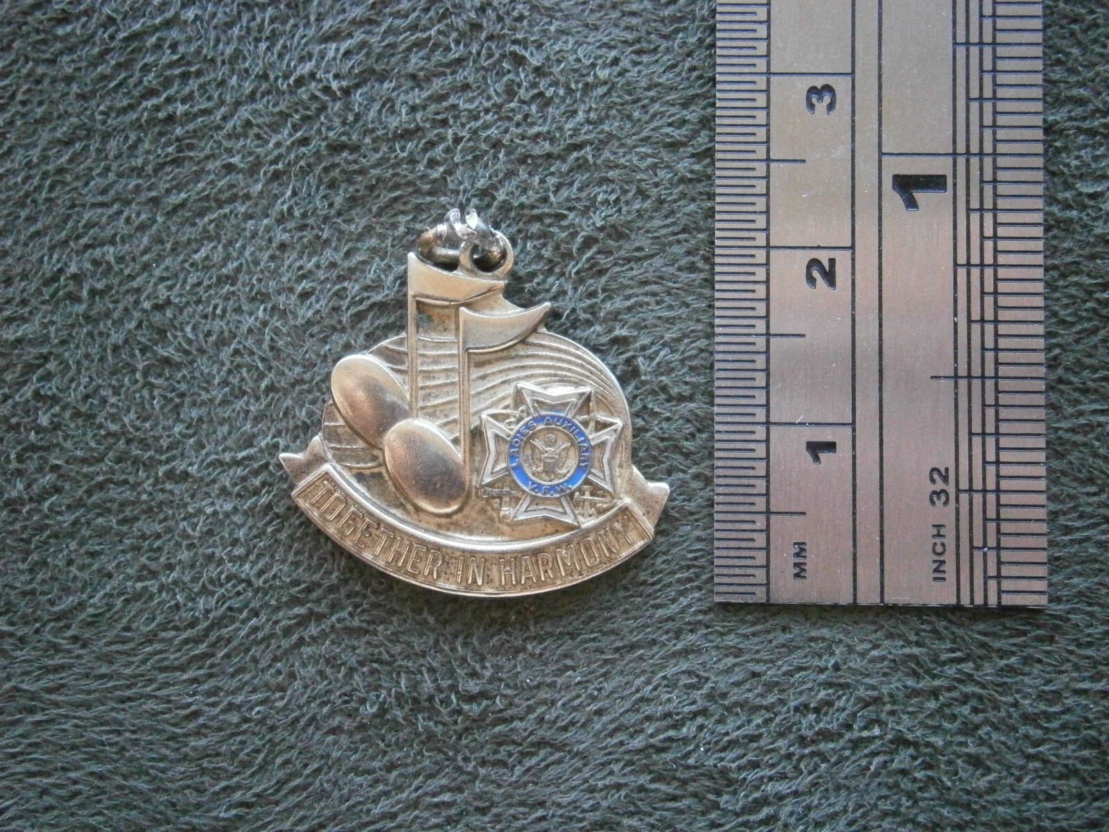 Ladies Auxilliary to VFW Together in Harmony Vtg Enamel Charm Pendant 3.3g