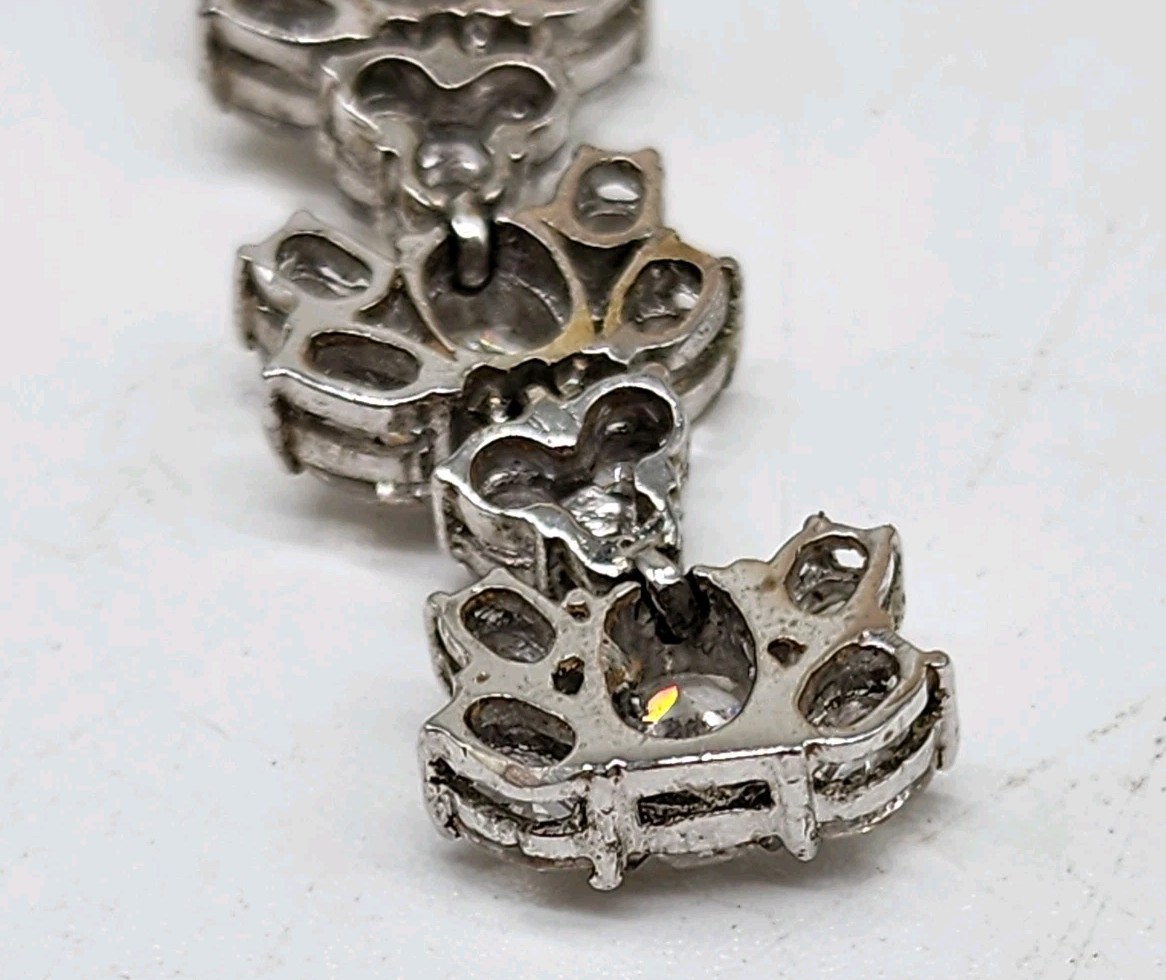 VTG Art Deco Silver prong Rhinestone Floral Cluster Collar Designer Necklace