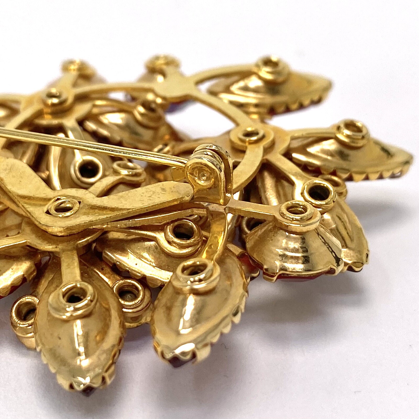 Vintage Red AB Crystals Prong Set Brooch Pin