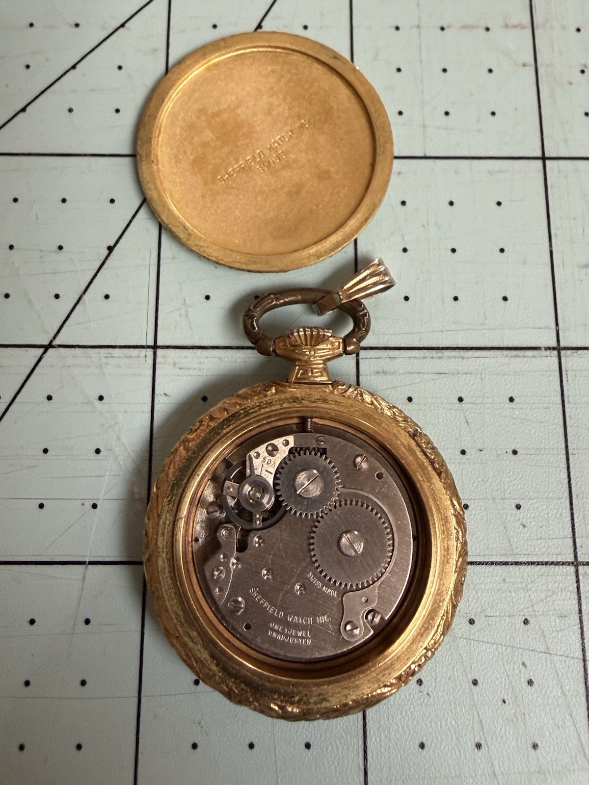 Sheffield Vintage Pocket Pendant Watch Manual Wind Gold Tone