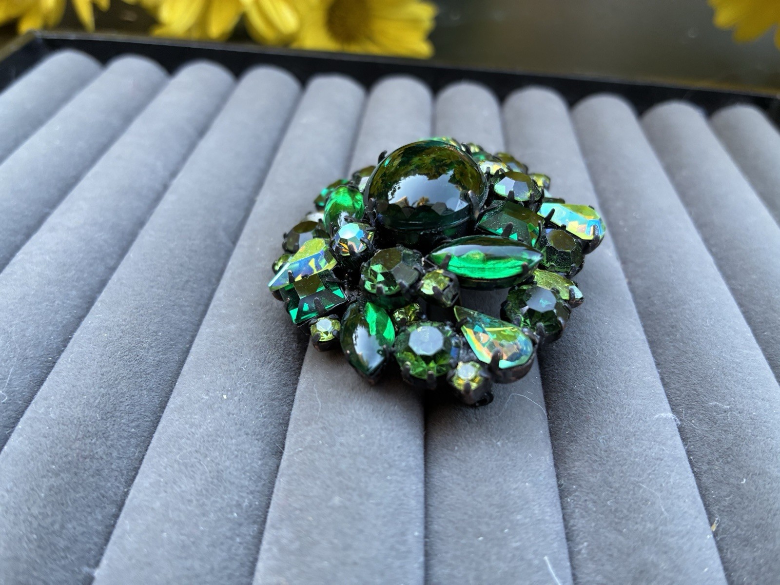Original by Robert Brooch Green Cabochon and Multi Green Rhinestones Pendant