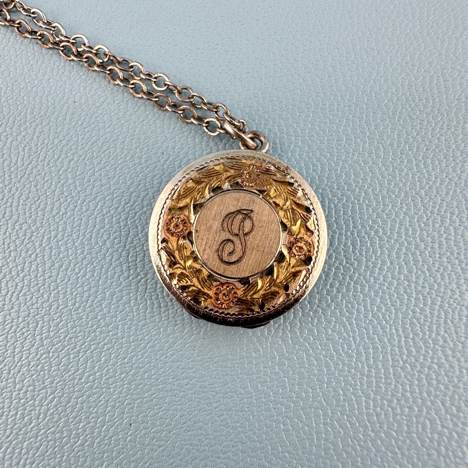 Vintage Locket Necklace Sterling 925 Gold Tone Inlay Letter P 1975 Engraved
