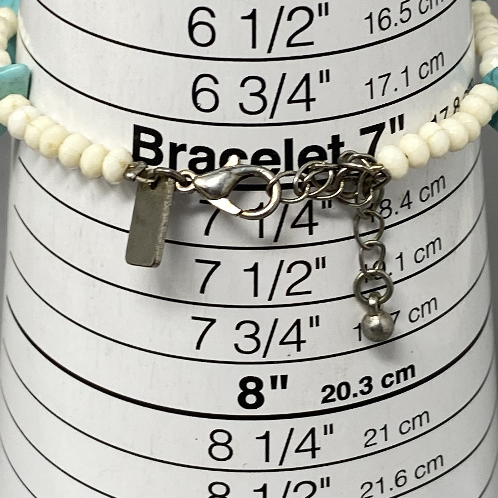 American Eagle Turquoise Stone Bracelet Blue Chip White Beads Native Western 7″
