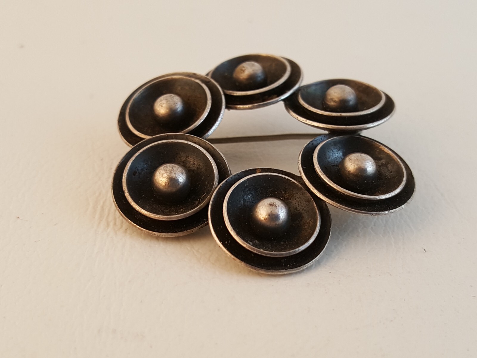 Vintage modernist sterling silver circular pin brooch N.E. From Denmark
