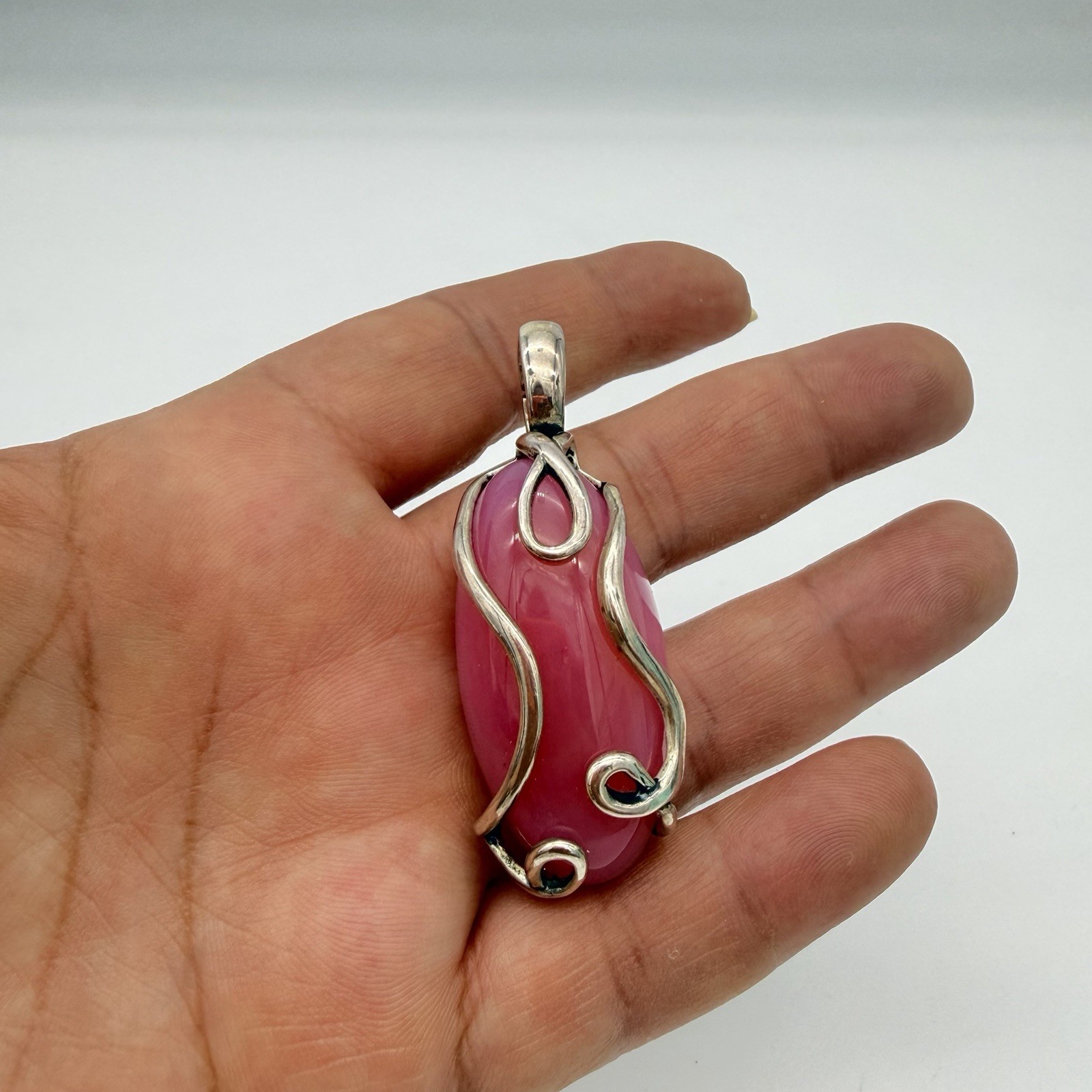 Carolyn Pollack Sterling Silver Pink Chalcedony Enhancer Pendant Modernist QVC