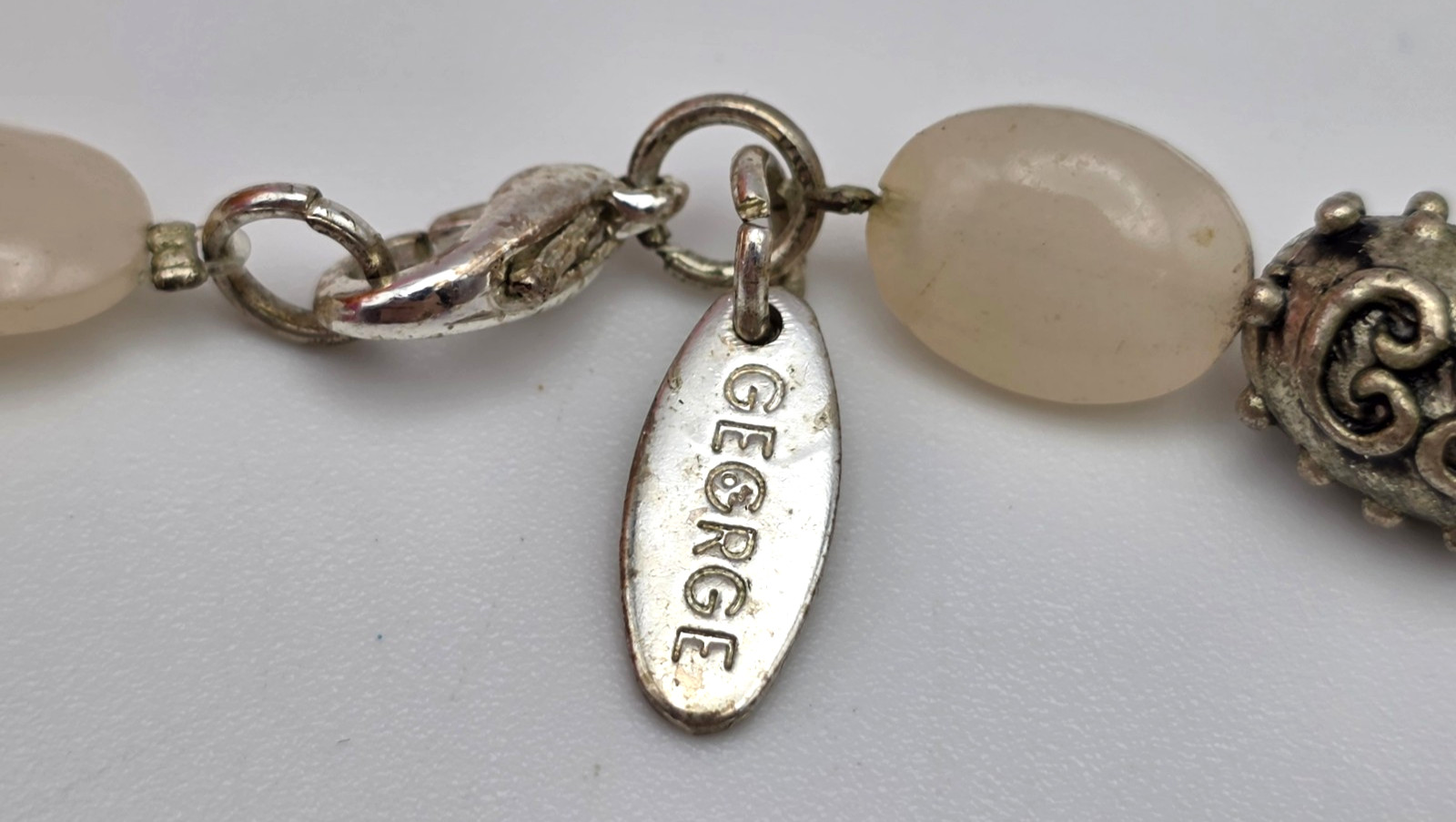 Vintage George Pink Lavender Lucite Faux Pearl Beaded Necklace 18 In Silver Tone