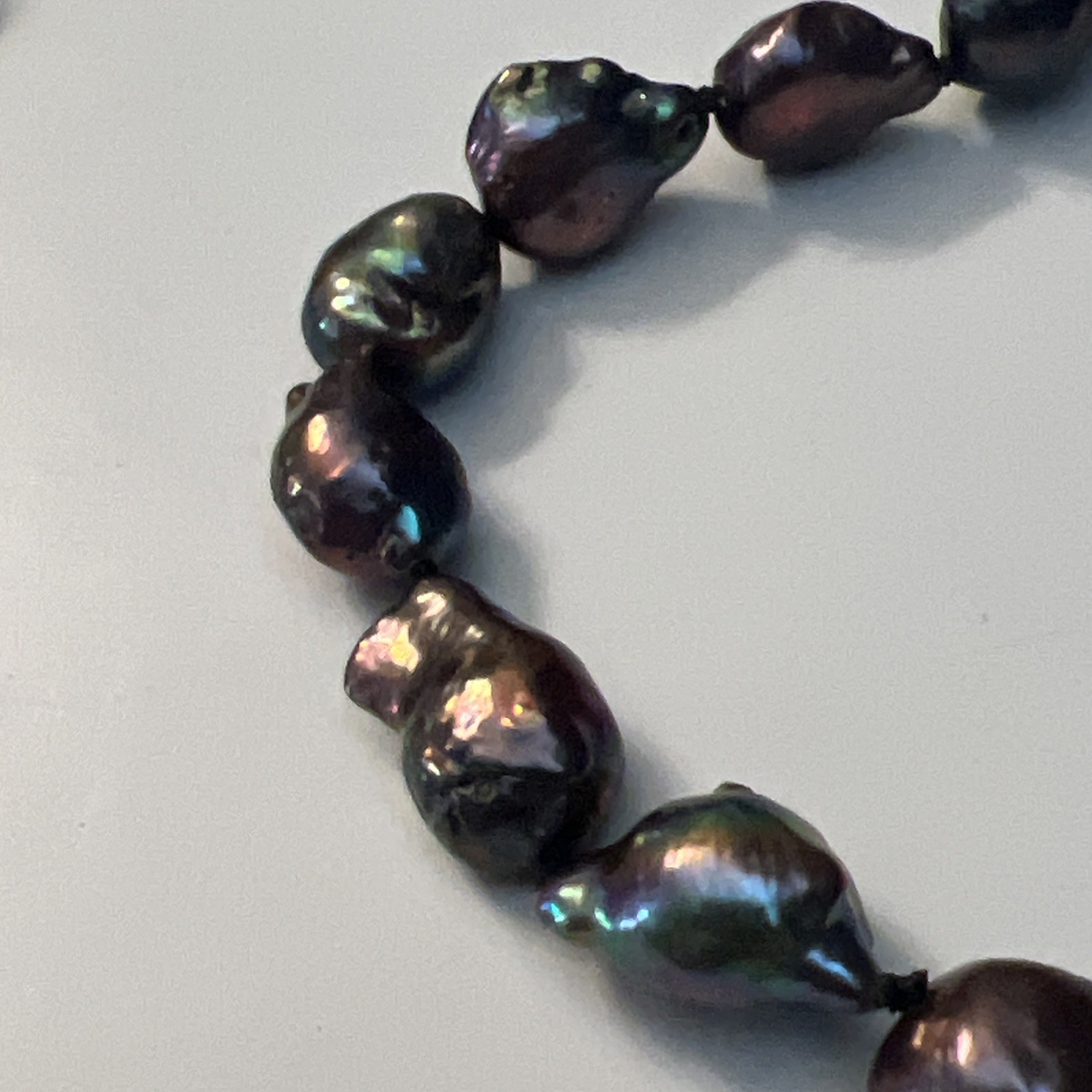 Multicolor Black Peacock Pearl Necklace Baroque 19 inch Potato Hand Knotted OOAK