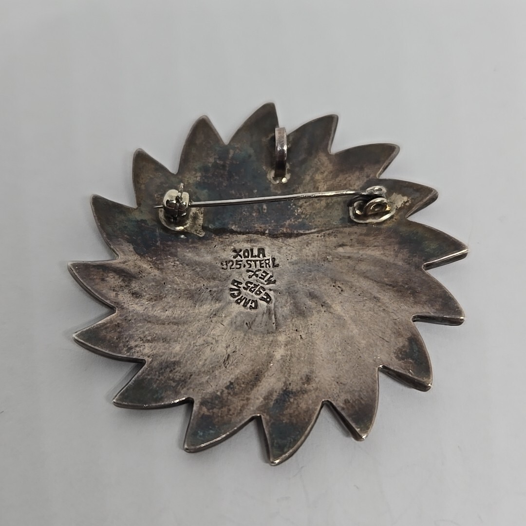 OCAMPO MEX TAXCO STERLING BROOCH W/INLAID ENAMEL & ABALONE SHELL 925 2-1/4″