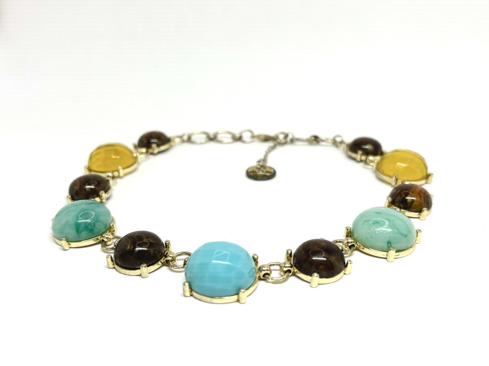Crown Trifari Lucite Statement Necklace 15-17 In Gold Tone Colorful Signed Vinyl