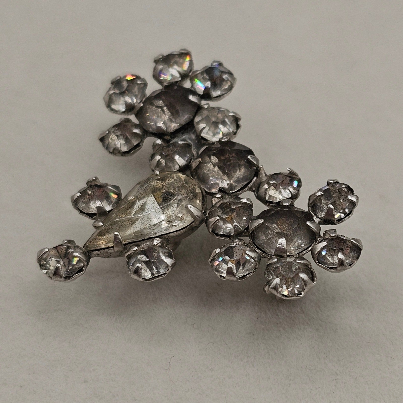 Vtg Rhinestone Brooch Pendant Clear Glass Silver Tone Floral Cluster Pin 1.5″