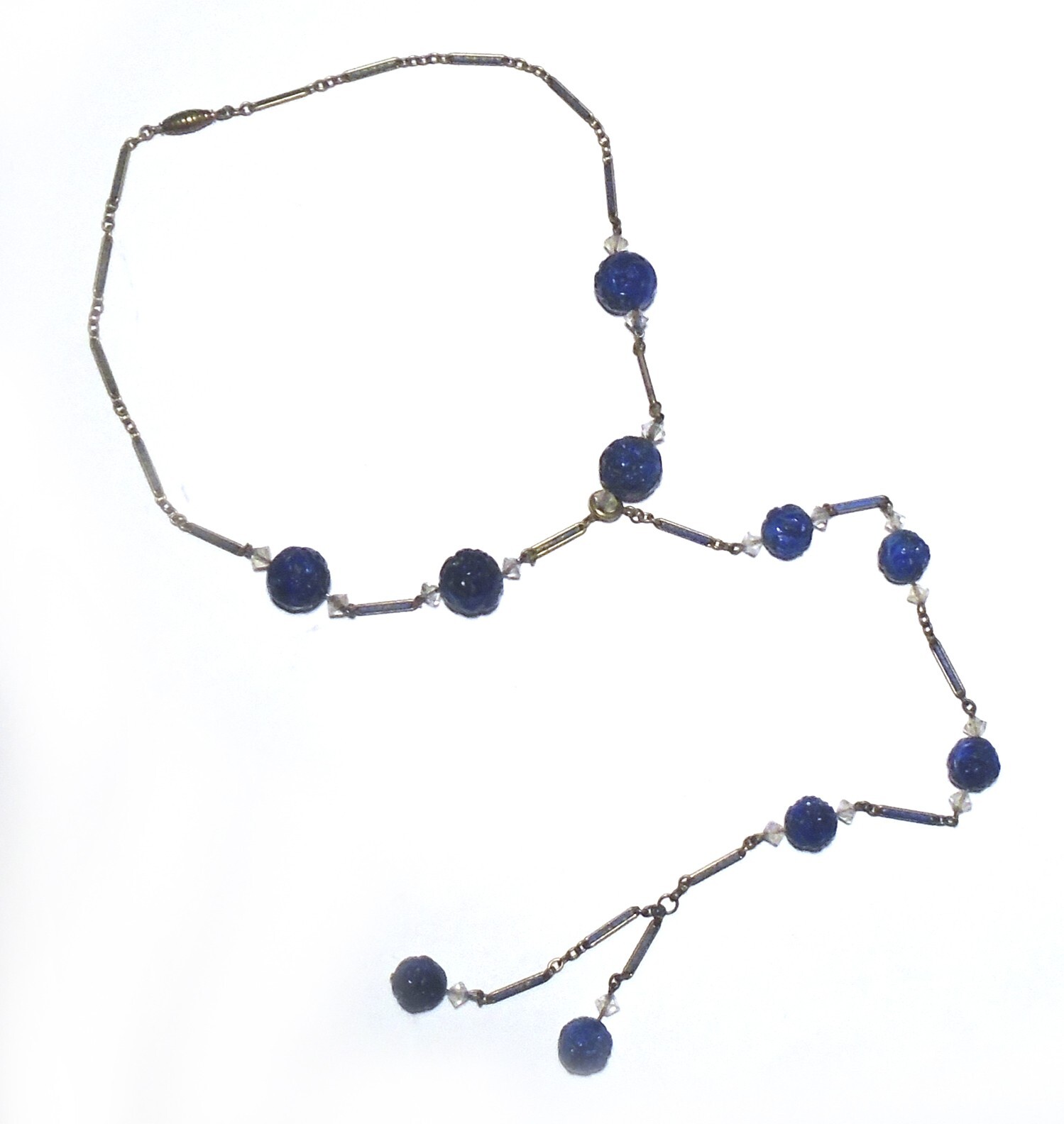 ART DECO MAX NEIGER Bros CZECH GLASS Enamel Y NECKLACE Convertible to CHOKER
