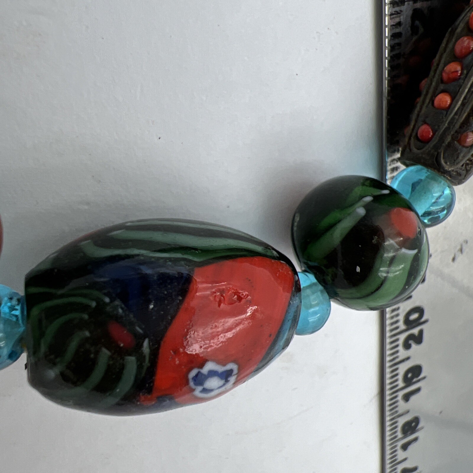 Vtg Murano Millefiori Venetian Oval Glass Different Shapes Bead Necklace