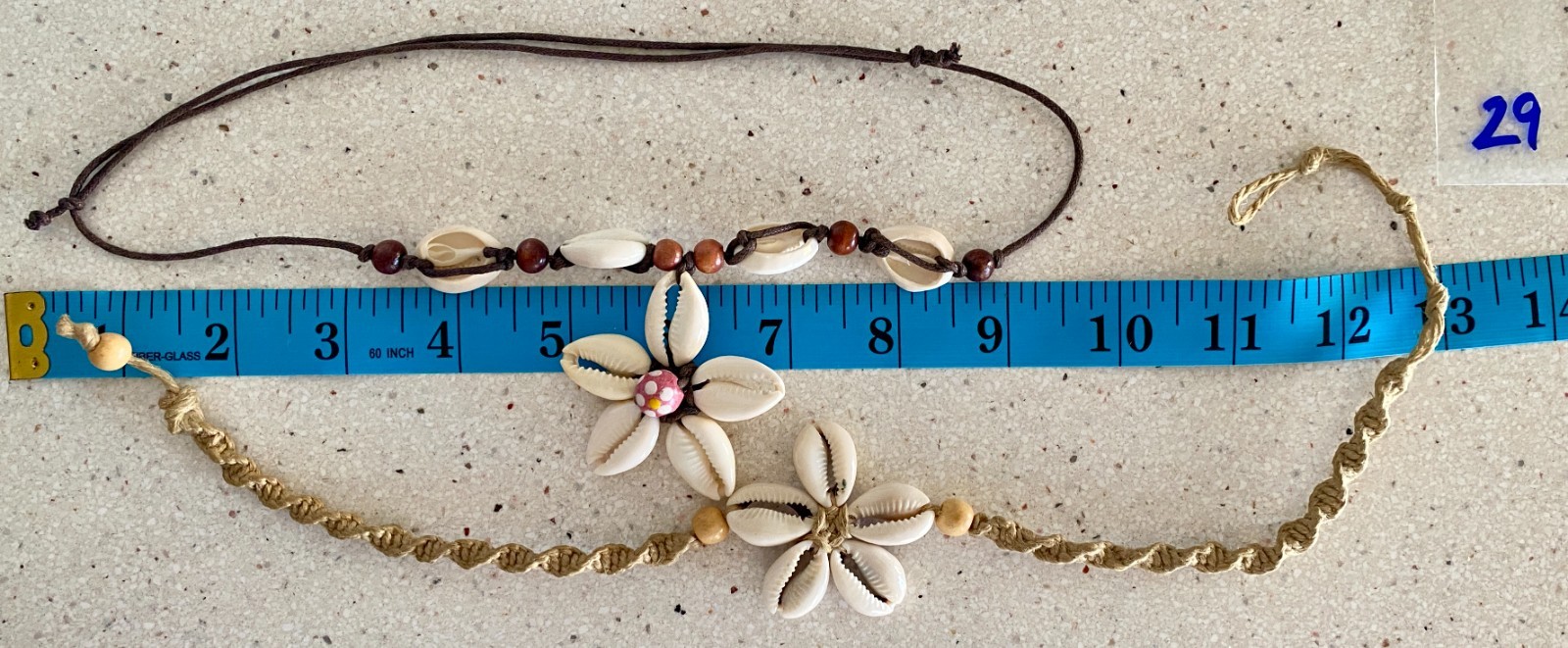Lot of 2 Vintage Cowrie Shell Flower Necklace Choker Adjustable Seashell