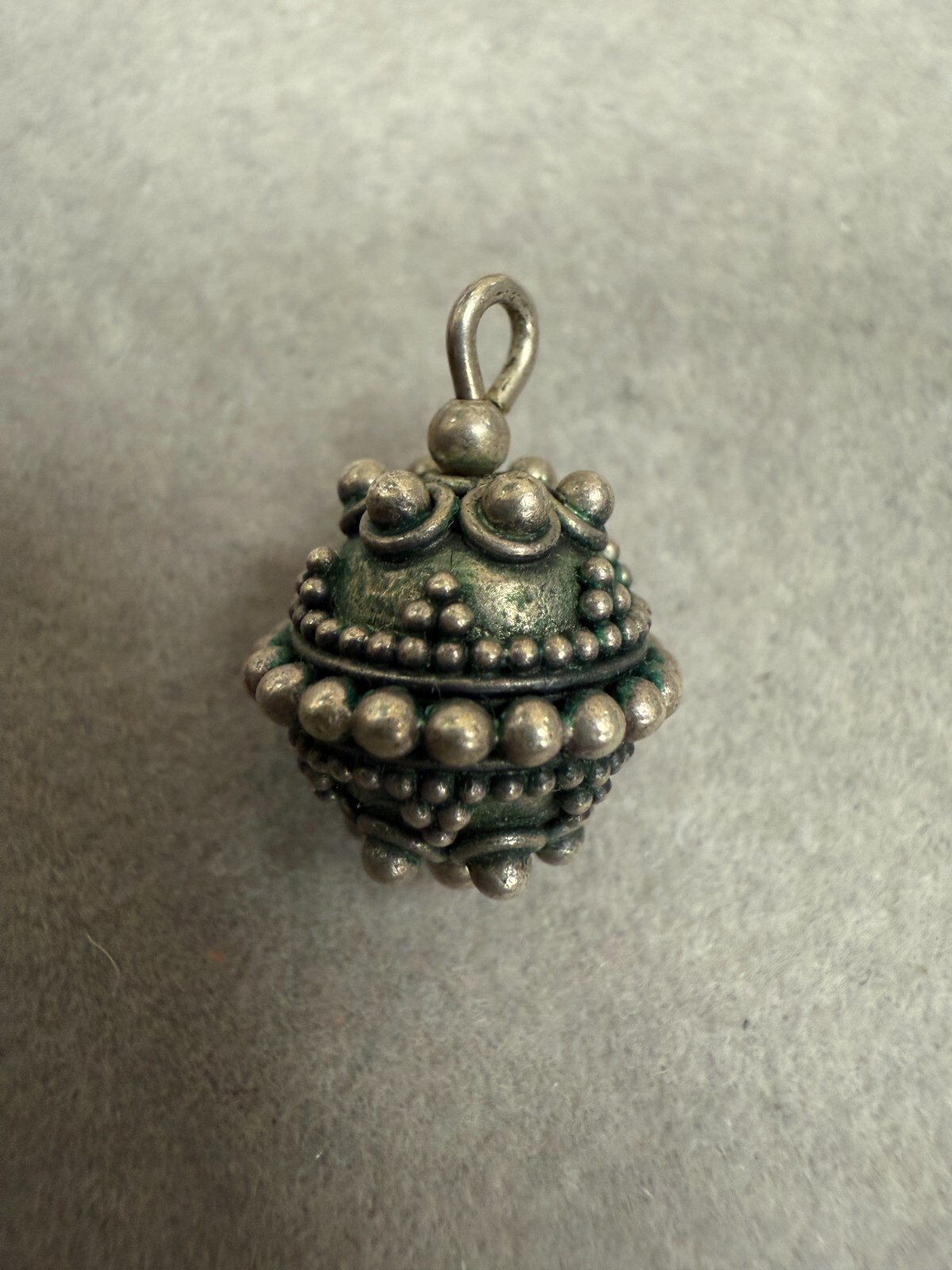 Vintage Antiqued Ethnic Bali Style Ball Silver-Plated Dangle Drop Charm Pendant