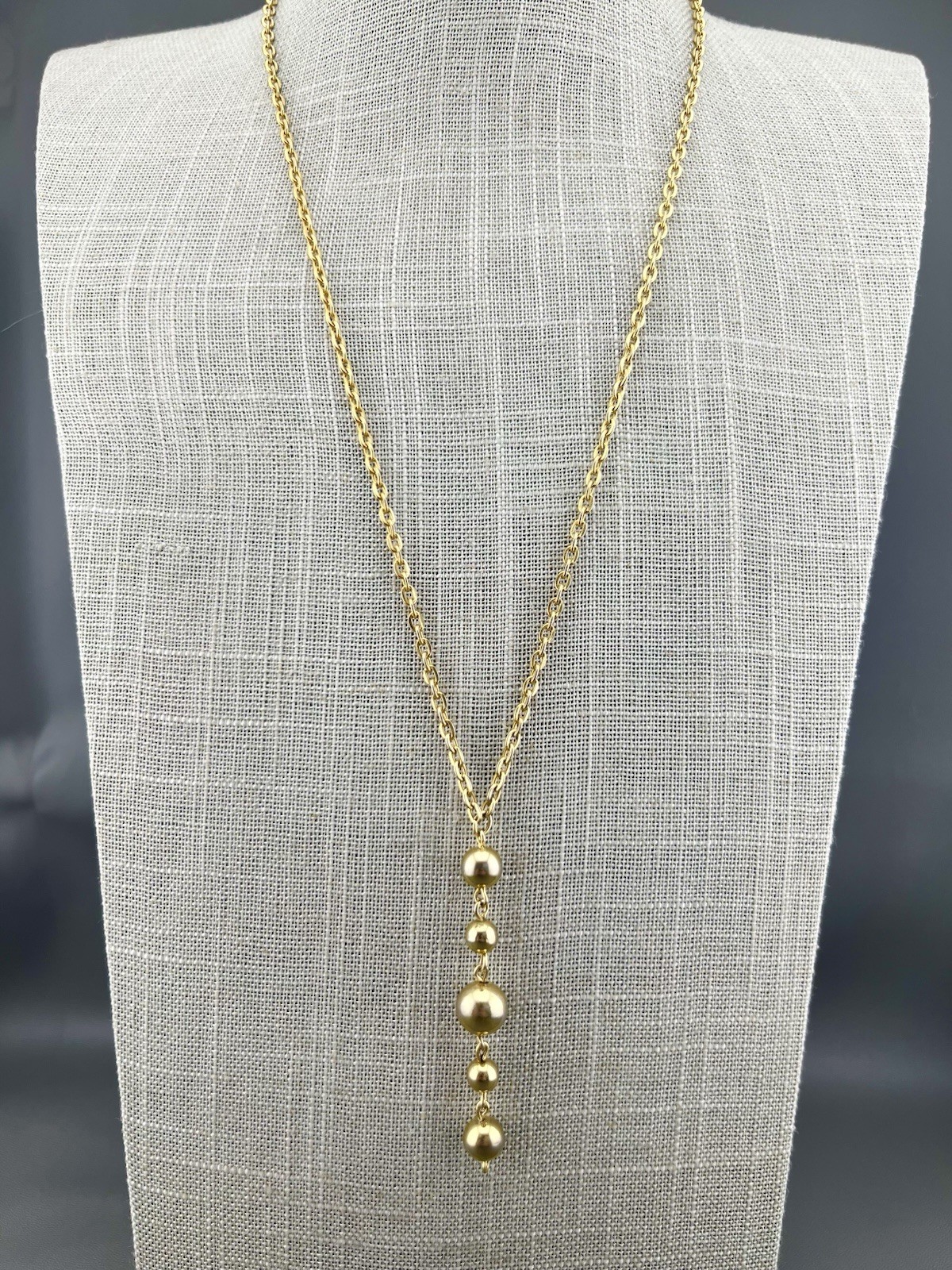 Vintage Drop Necklace Beaded Chain Gold Tone Dangle 22”