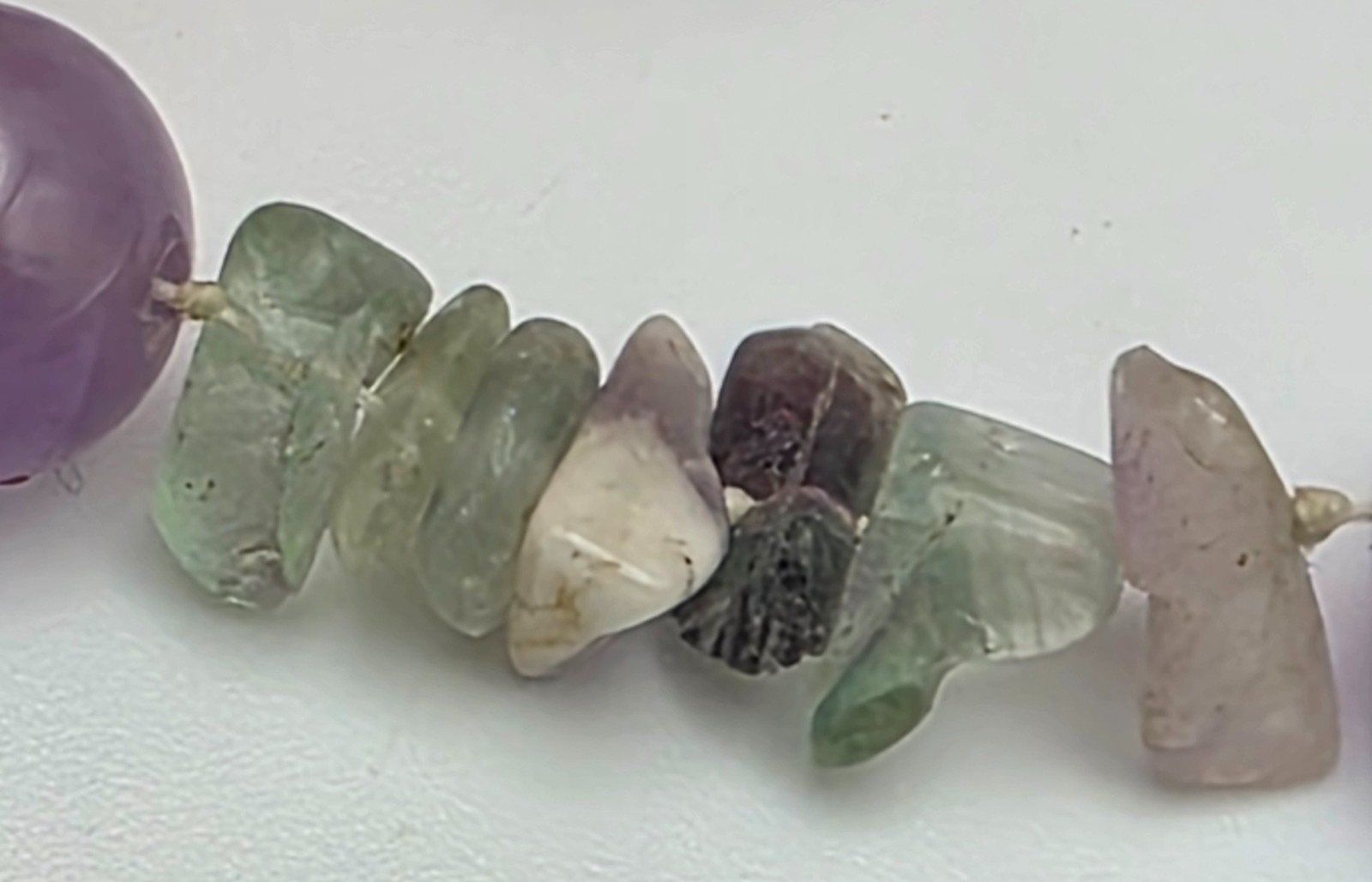 Sterling Amethyst Bead Necklace Clear Quartz Green Amethyst Chips 20″ Vintage