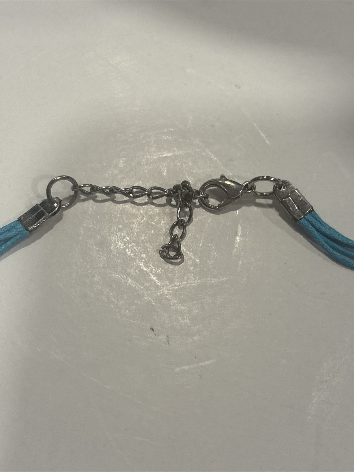 Y2K Chunky Acrylic Moon Bead 34″ Necklace Blue Knotted Cord Boho 2000s
