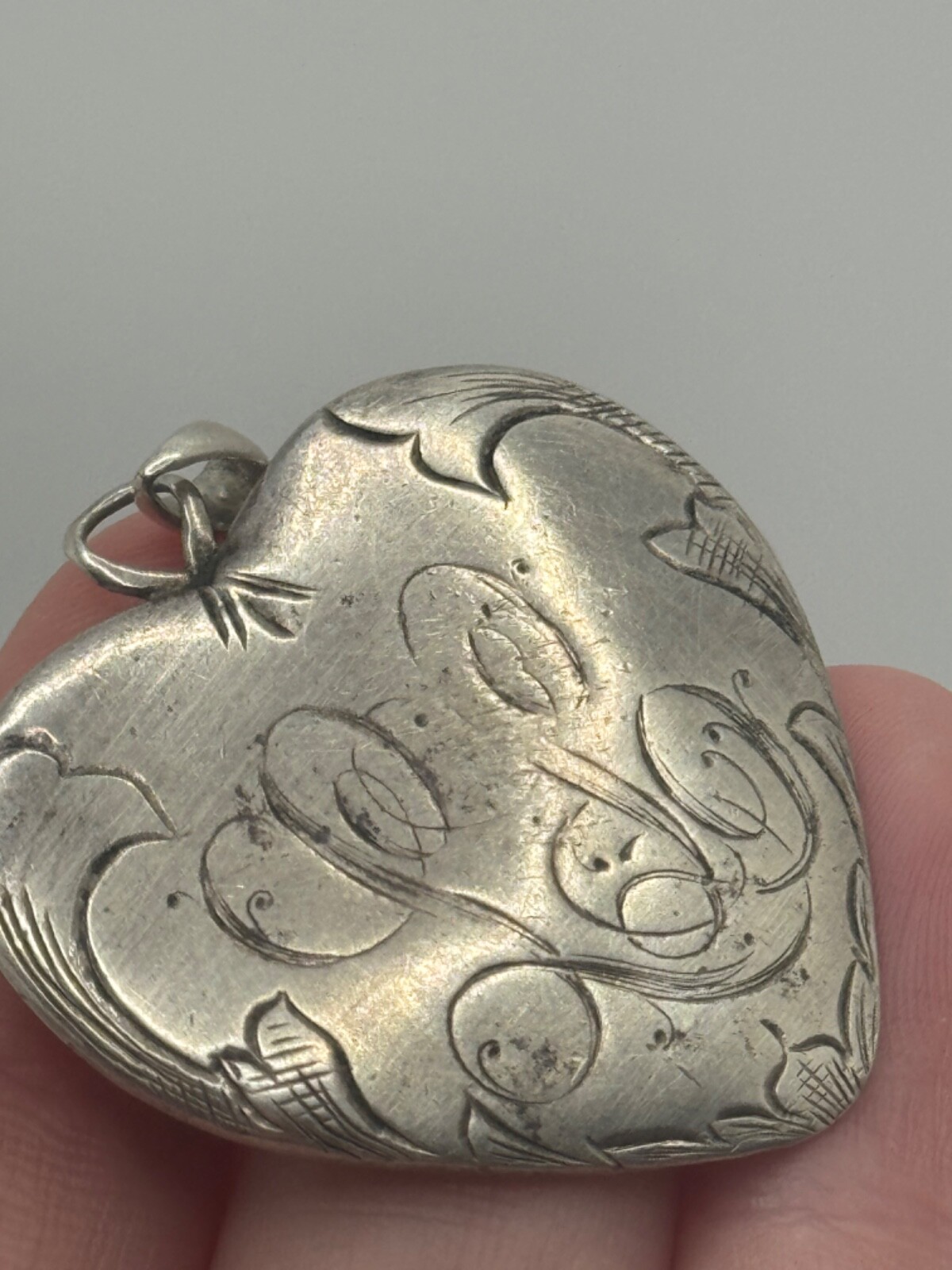 Antique Victorian Sterling Silver Monogram Engraved Heart Pendant