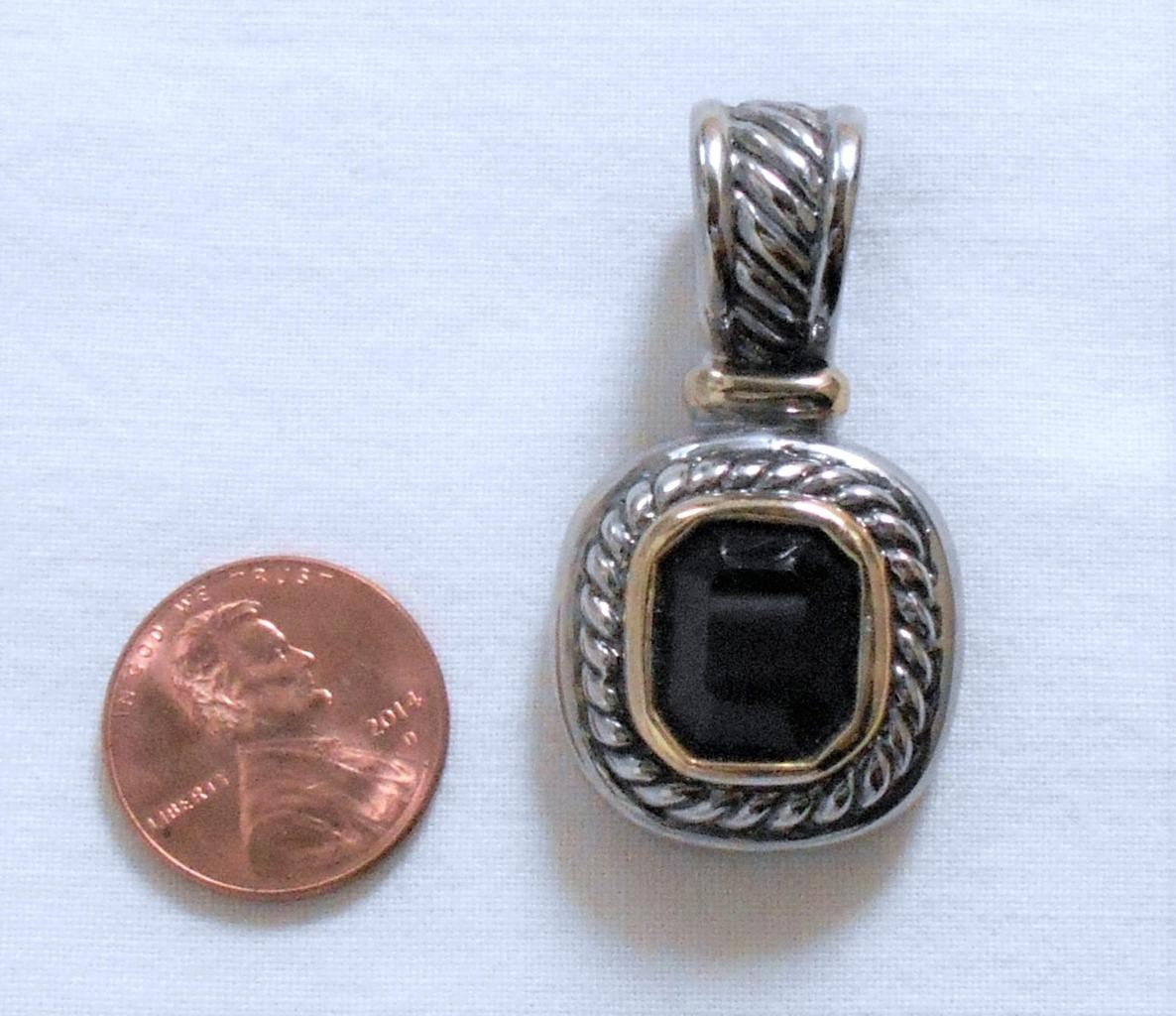 Vintage Black Onyx Silver Tone Slider Pendant Necklace 18″