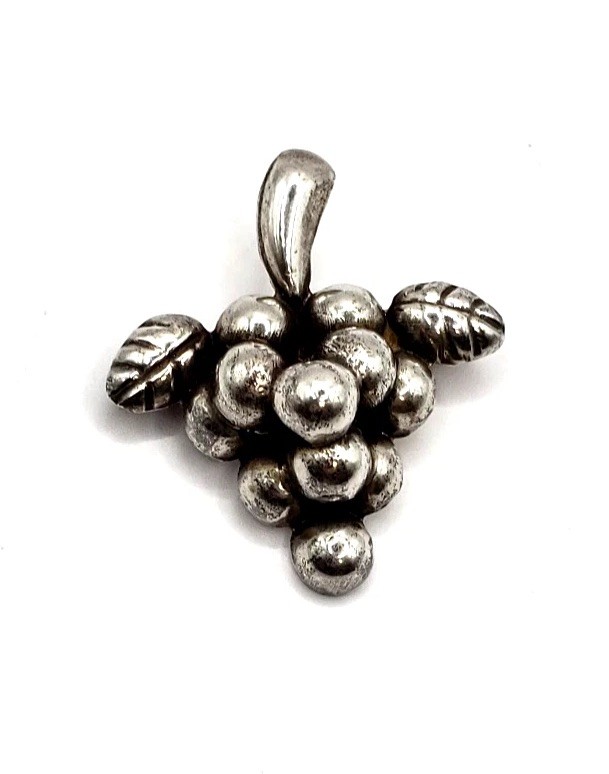 Vintage Signed Mexico Sterling Silver 925 Grapes Brooch Pin 4.9 Gr