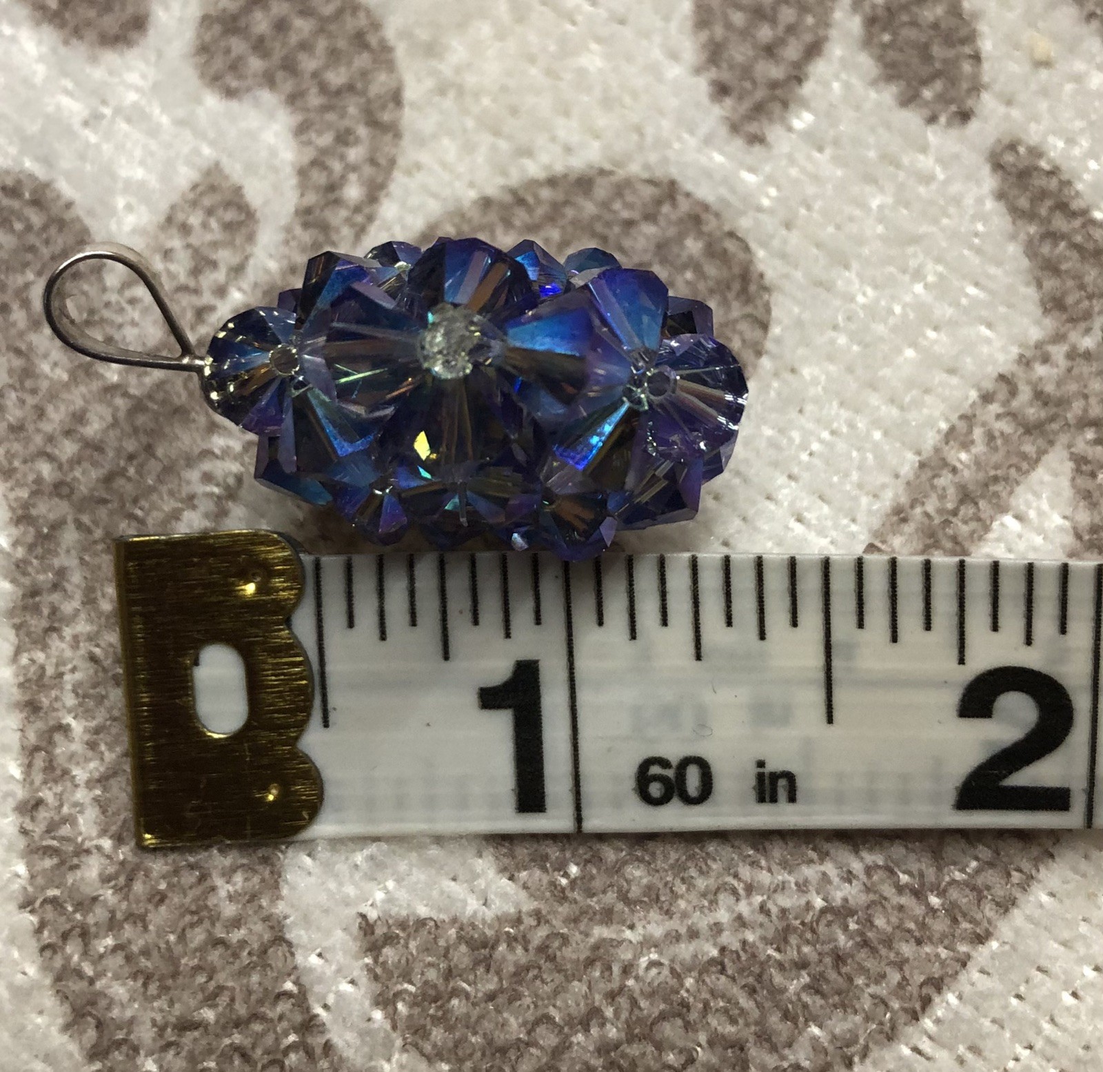 Vintage Sterling Silver Bale Violet Blue Austrian Crystal Glass Beads Pendant