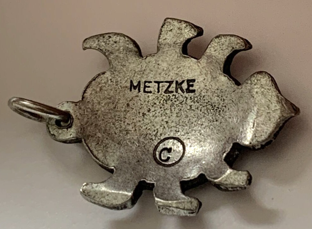 VTG RARE HTF 1970’s Metzke Pewter Pendant Charm, Stylized Beetle or Bug SIGNED