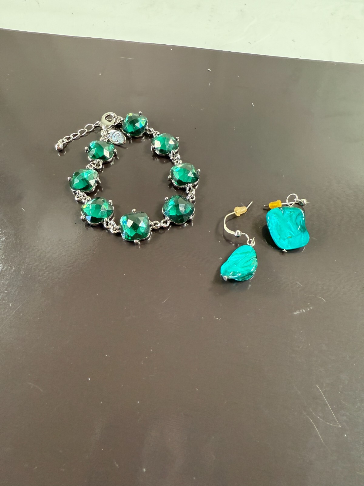 Abalone Shell Necklace Bracelet Earrings Set Pierced Vintage Blue Green 5 Pieces