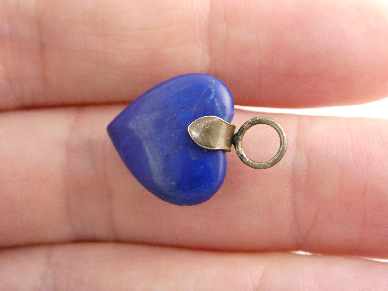 Sterling Silver Lapis Lazuli Heart Charm 1.9g NEEDS BAIL .75 Inch Length