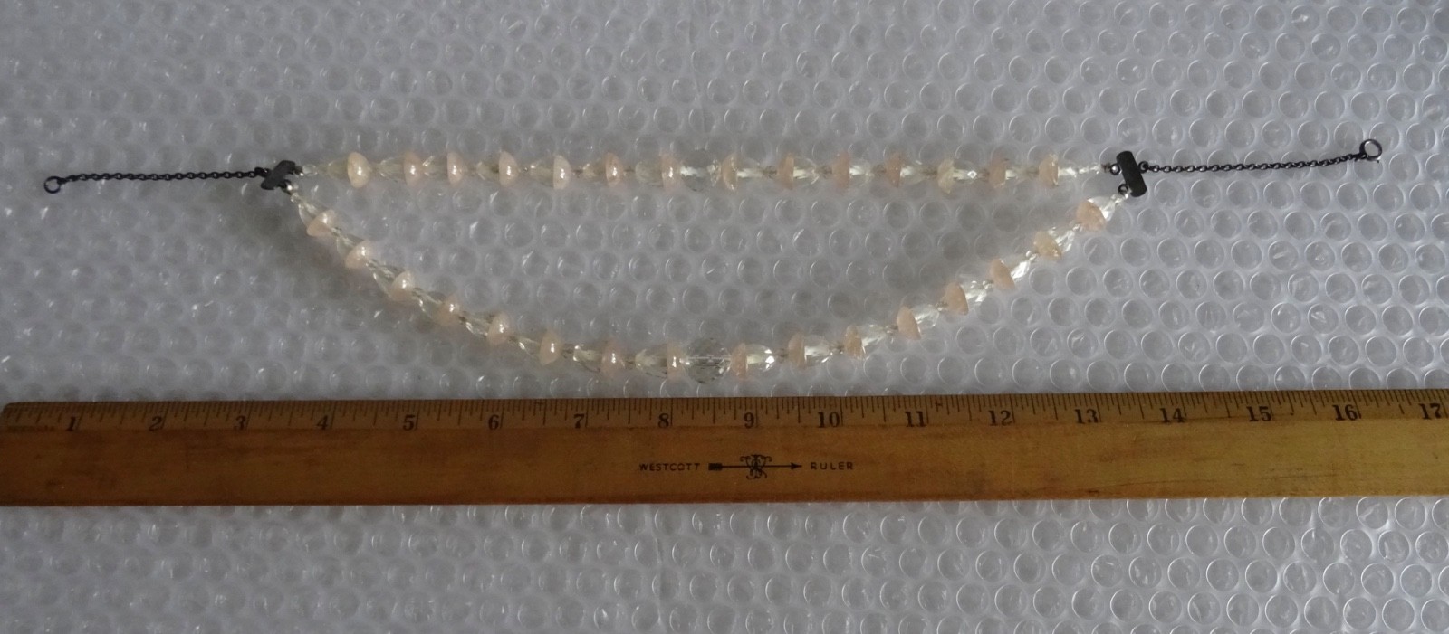 nECKLACE FACETED CRYSTALS PINK CHAMPAGNE GLASS DOUBLE STRAND VINTAGE neocurio