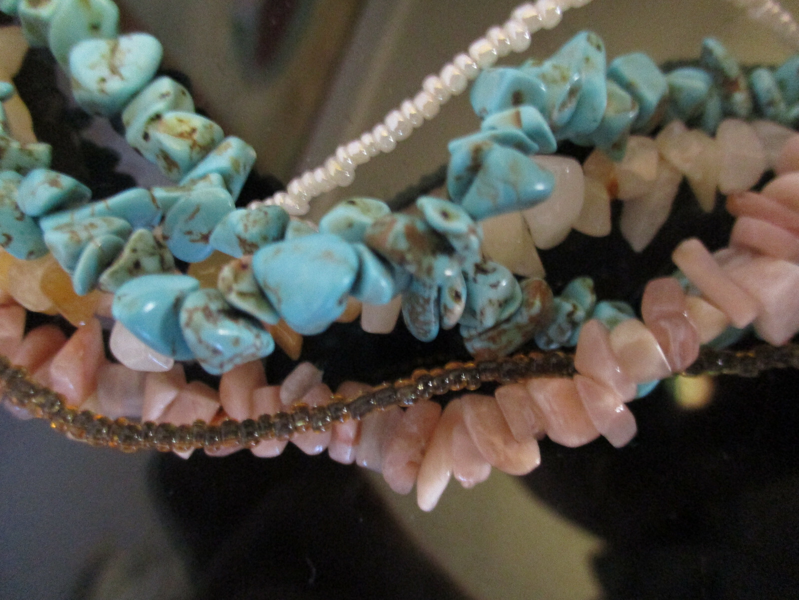 Beautiful 5 Strand Turquoise Stone Glass Sead Bead Statement Necklace Earrings!