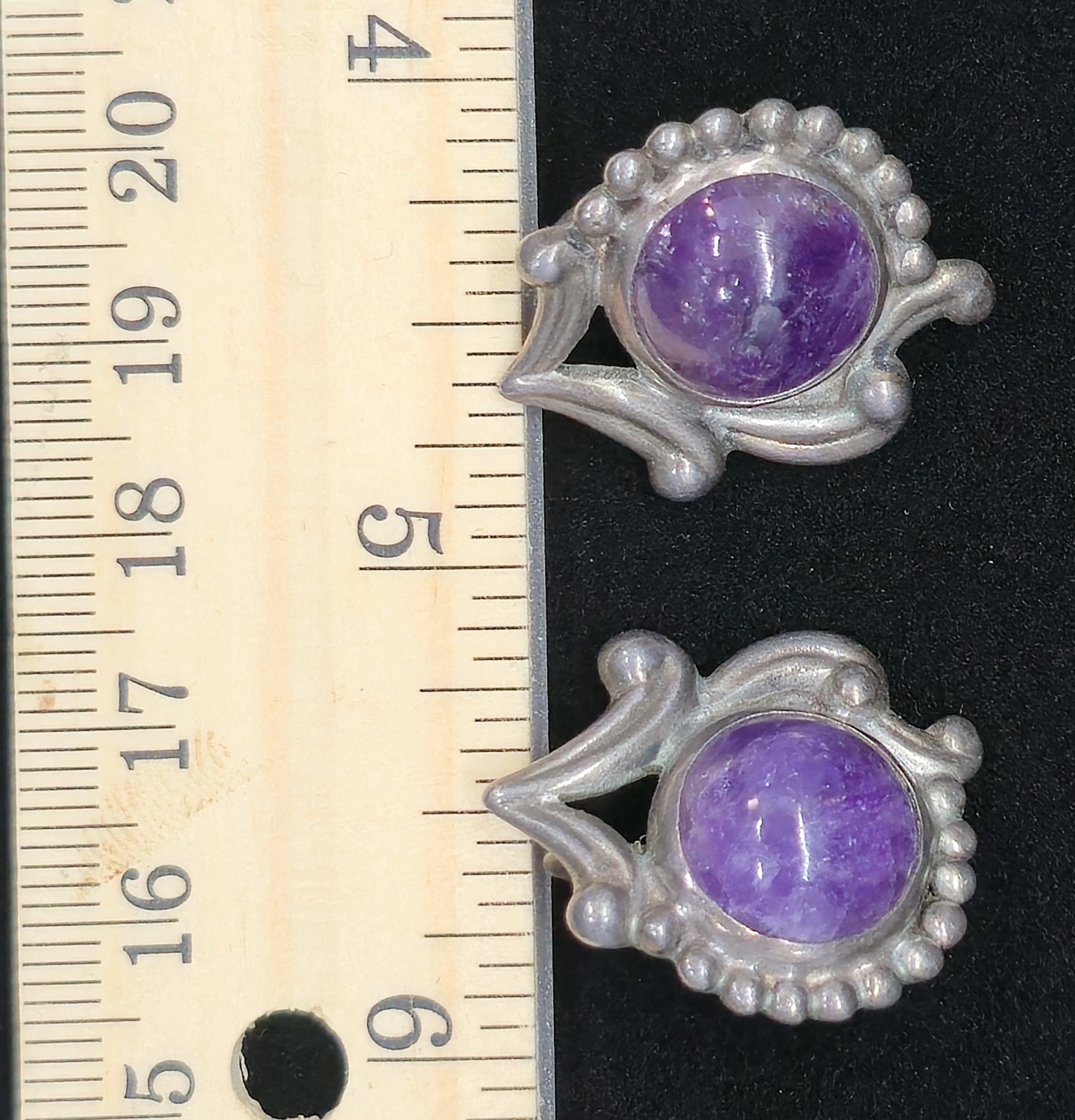Vtg Signed Los Castillo 695 Sterling Silver Amethyst Clip On Earrings