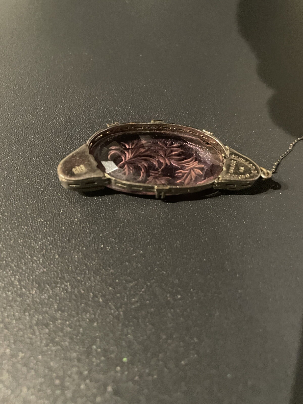 Vintage Czech Art Deco Antique Amethyst Glass Pendant only Flower design