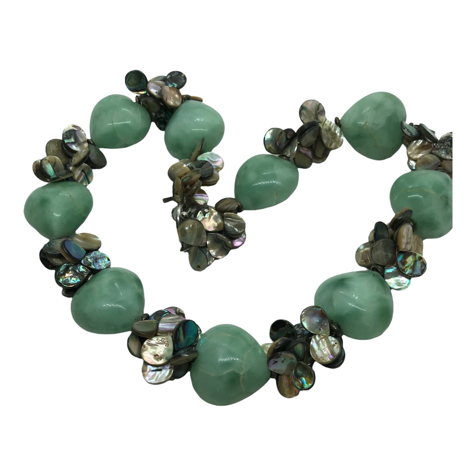 Vintage Necklace Polished Stone heart shaped Abalone Shell chunky Boho 90s