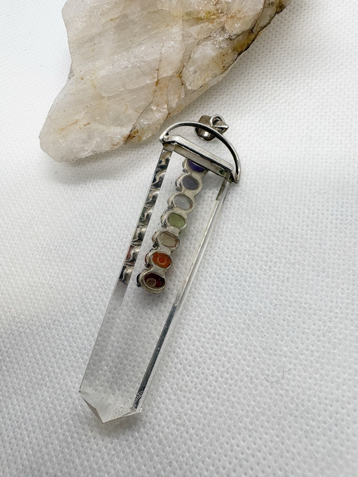 Sterling Silver Quartz Point Chakra Pendant Amethyst Peridot Iolite Gemstone