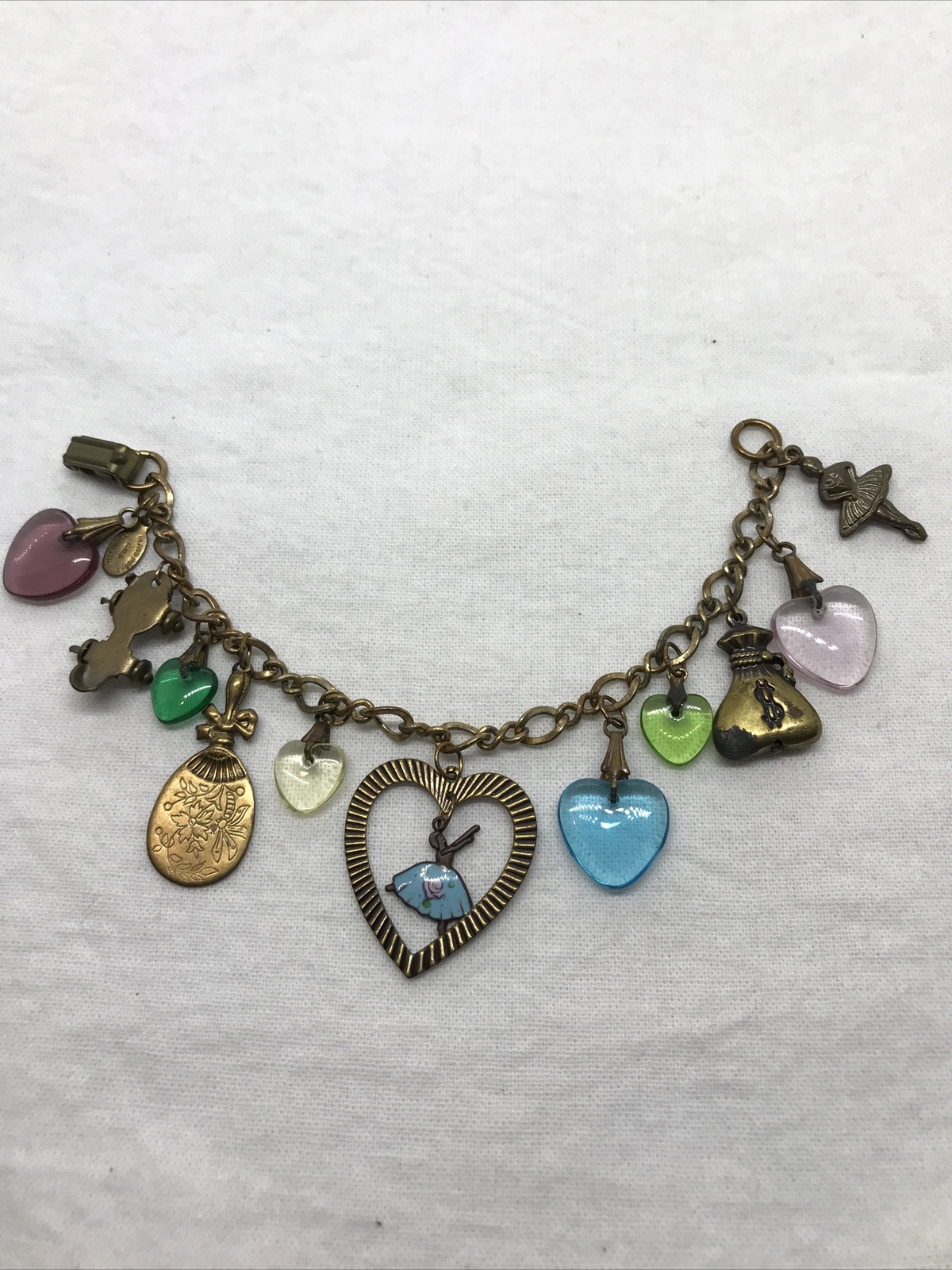 Vintage Glass Works Studio Glass Brass Charms in Multi Colors Bracelet