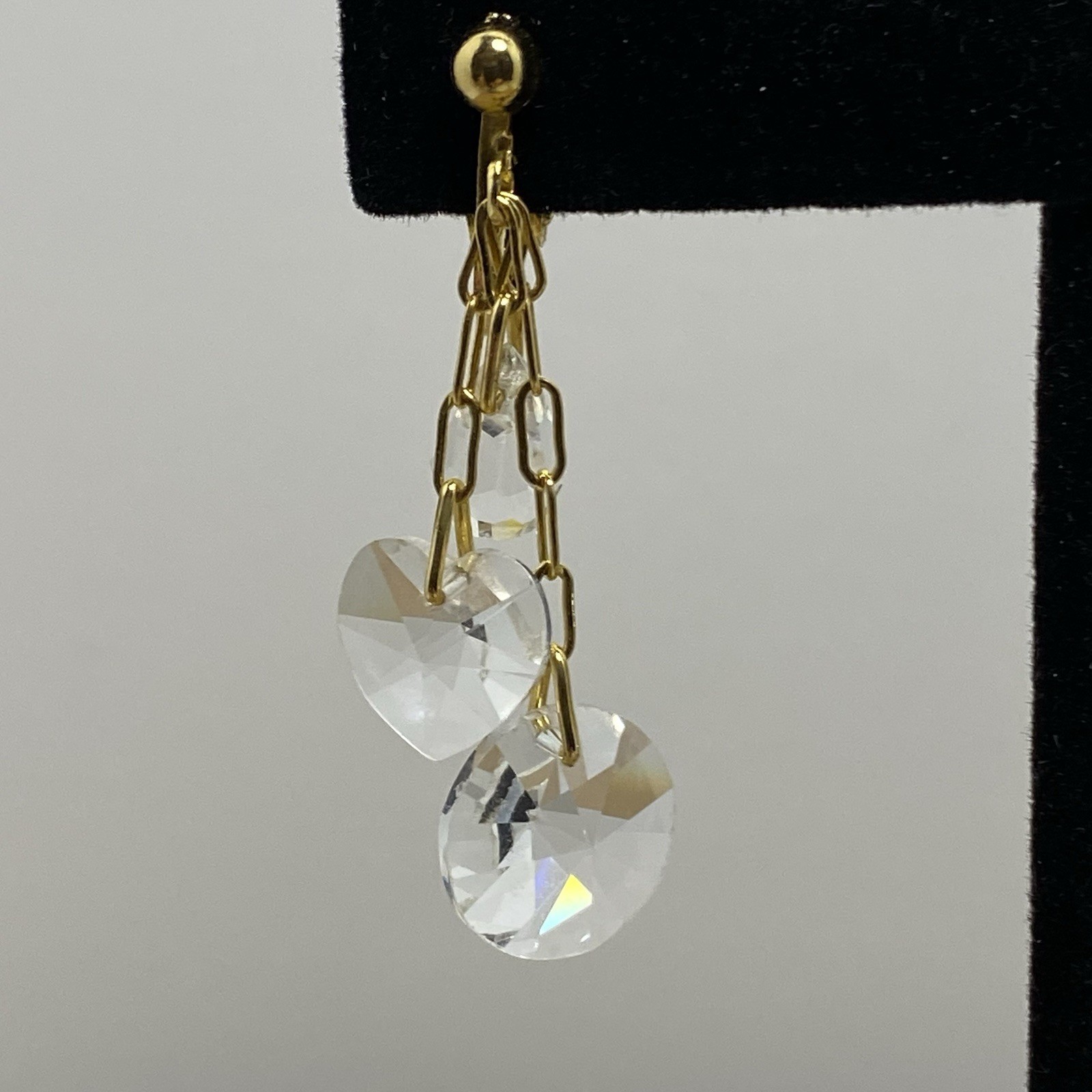 Hoop Dangle Drop Clip On Earrings Gold Tone Crystal Beads Boho