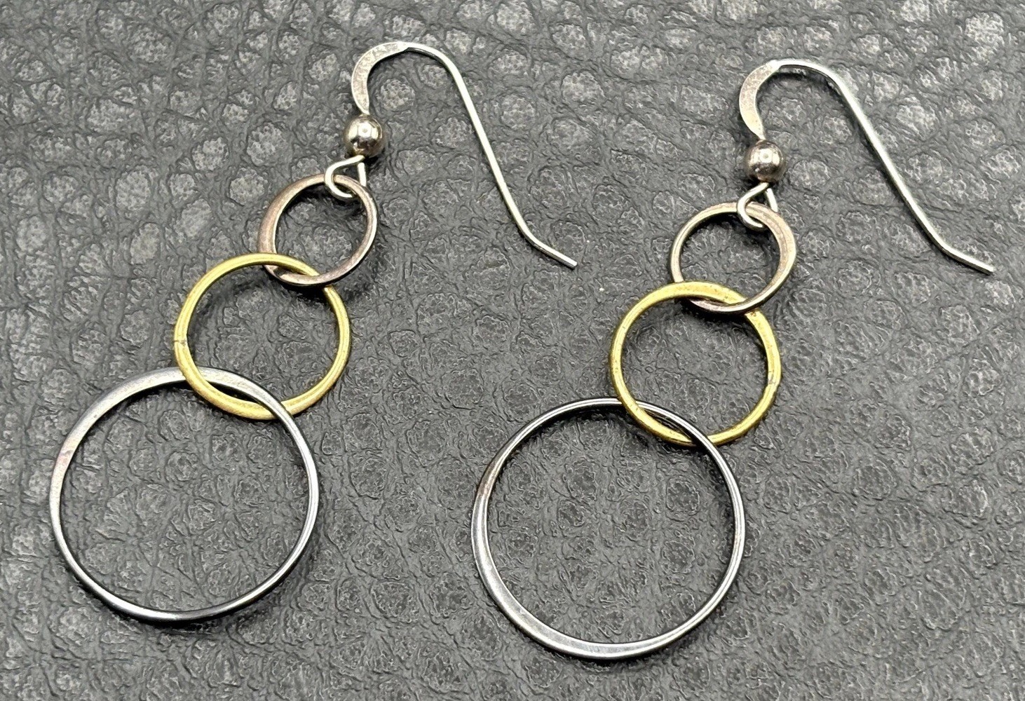 Sterling Silver Mixed Metal Try Color Interlocking Circle Dangle Drop Earrings